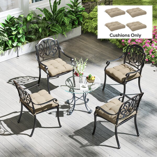 Outsunny Set di Cuscini per Sedie da Pranzo e Giardino Impermeabili e Anti-UV con 2 Laccetti di Fissaggio 48x48x10 cm Cachi | Aosom Italy