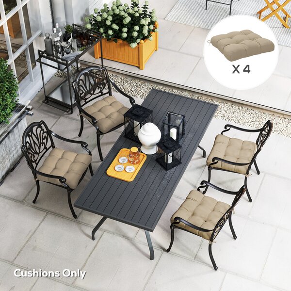 Outsunny Set di Cuscini per Sedie da Pranzo e Giardino Impermeabili e Anti-UV con 2 Laccetti di Fissaggio 48x48x10 cm Cachi | Aosom Italy