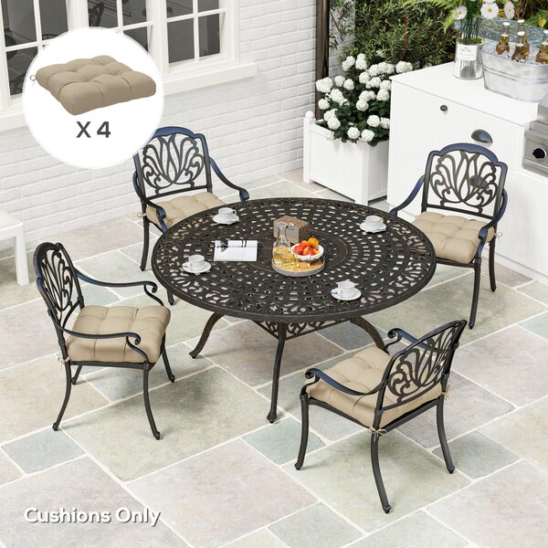Outsunny Set di Cuscini per Sedie da Pranzo e Giardino Impermeabili e Anti-UV con 2 Laccetti di Fissaggio 48x48x10 cm Cachi | Aosom Italy
