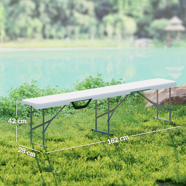 Outsunny Set di 2 panche pieghevoli con maniglia per trasporto in Metallo e HDPE 182 x 28 x 42 cm Bianco | Aosom Italy
