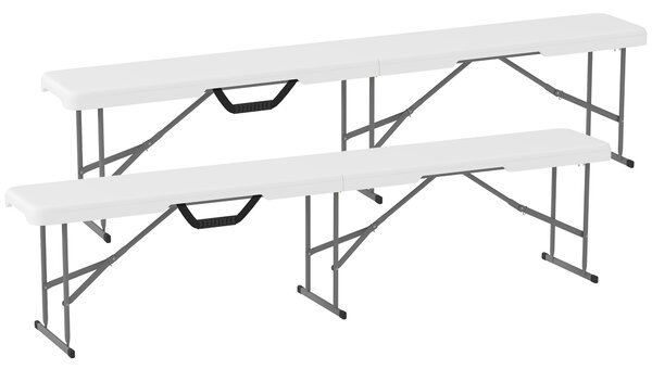 Outsunny Set di 2 panche pieghevoli con maniglia per trasporto in Metallo e HDPE 182 x 28 x 42 cm Bianco | Aosom Italy