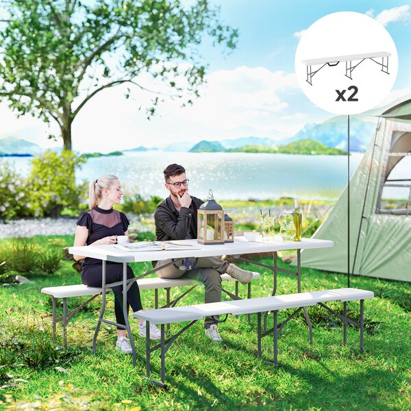 Outsunny Set di 2 panche pieghevoli con maniglia per trasporto in Metallo e HDPE 182 x 28 x 42 cm Bianco | Aosom Italy