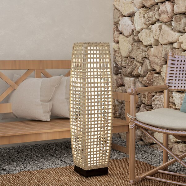 Outsunny Lampada Solare da Giardino in Rattan Sintetico con LED Accensione/Spegnimento Automatico 21x21x78 cm Natural | Aosom Italy