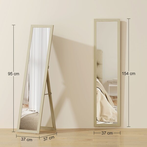 HOMCOM Specchio da terra e a parete rettangolare specchio a figura intera Cabina armadio Camera soggiorno 37x37x154cm legno naturale | Aosom Italy