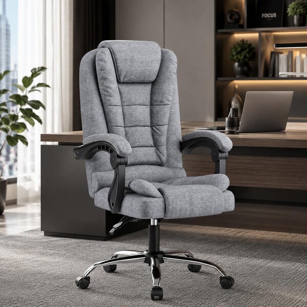 Sedia ergonomica da ufficio, sedia da ufficio con schienale alto, sedia da scrivania in tessuto, reclinabile, colore grigio