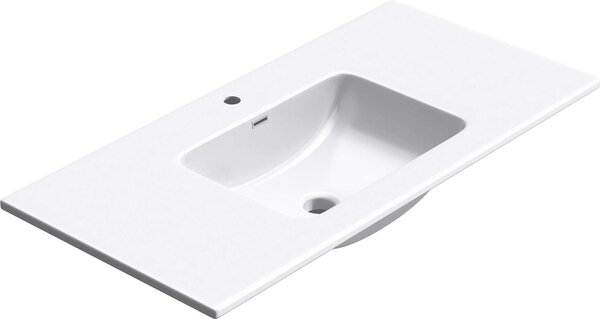Doporro Lavabo Integrale a Incasso Soprapiano 100x48x14 cm Rettangolare in Marmoresina Bianco Lucido, Lavabo Bagno da Appoggio con Foro Rubinetto e Troppopieno Colossum02