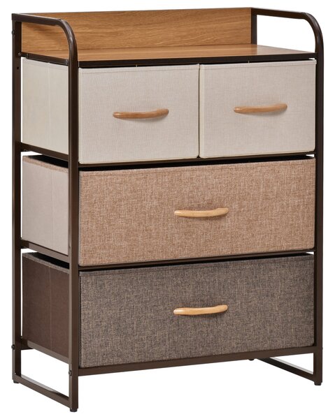 HOMCOM Cassettiera 4 Cassetti Pieghevoli in Tessuto e Ripiano in MDF, Arredamento Soggiorno e Camera, 58x29x78.5cm, Multicolore|Aosom