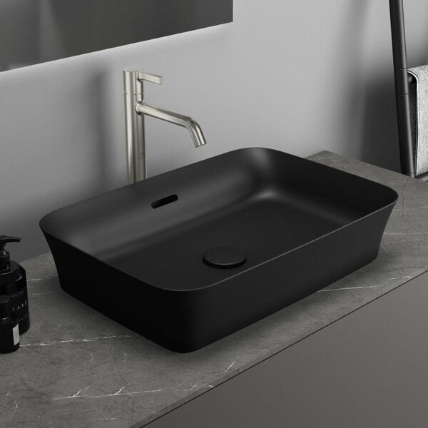 Ideal Standard Ipalyss, vasca sovrapposta quadrata con troppofilo, senza foro per rubinetteria, 55 x 38 cm