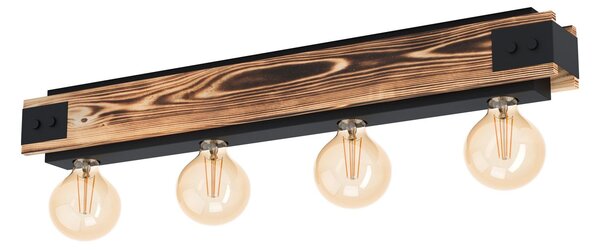Plafoniera Vintage Layham Legno Marrone 4 Luci E27