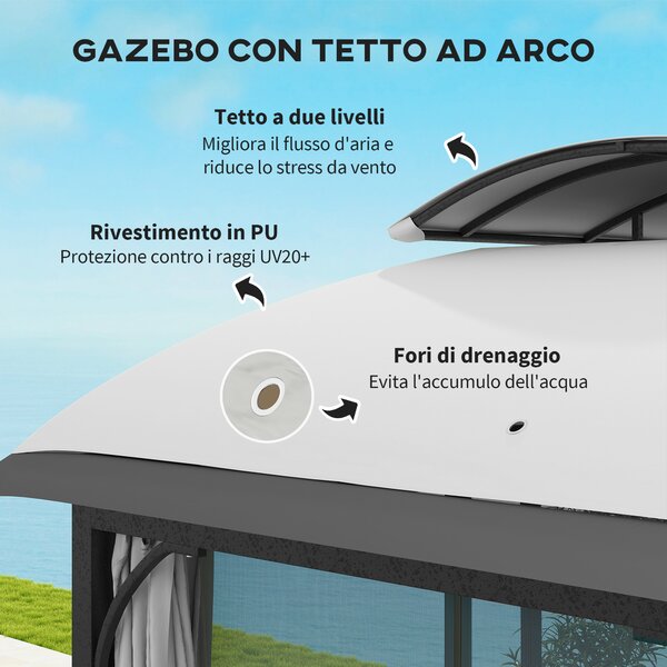 Outsunny Gazebo da Esterno 4x3 m con Zanzariere e Doppio Tetto, in Metallo e Poliestere, Grigio Chiaro|Aosom