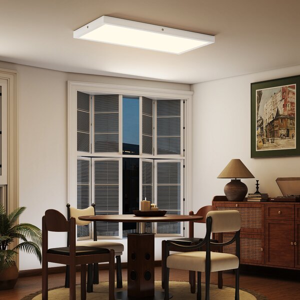 HOMCOM Set 2 Plafoniere LED Sottili e Minimal con Colore Regolabile, in Acciaio e Plastica, 60x30x3.7 cm, Bianco | Aosom Italy
