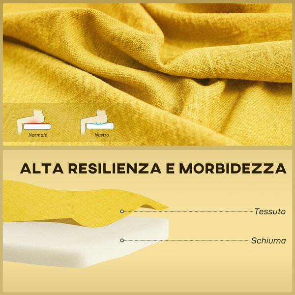 HOMCOM Divano 2 Posti in Tessuto Effetto Lino Senza Braccioli con Gambe in Legno, 117x56.5x77 cm, Giallo | Aosom Italy