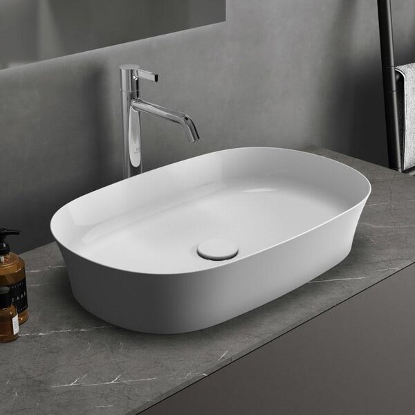 Ideal Standard Ipalyss, vasca ovale da appoggio, senza troppofilo, senza foro per rubinetteria, 60 x 38 cm