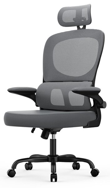 Sedia da ufficio ergonomica con poggiatesta e braccioli regolabili, schienale regolabile a 120°, supporto lombare auto-adattabile, colore nero intenso