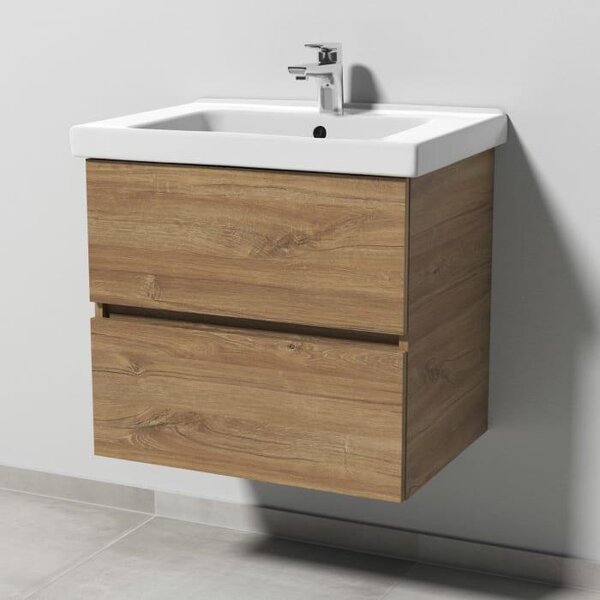 Combinazione lavabo Sanipa Solo One Harmonia con lavabo in Vetroceramica da 65 cm e 2 cassetti