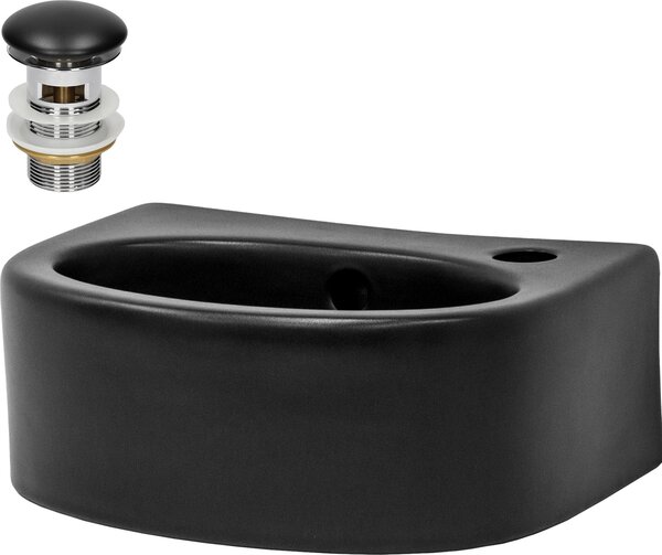 Lavabo LuxeBath Lavabo da appoggio ovale, 33,5x25,5x13 cm, nero, Vetroceramica, incl. set di scarico con troppopieno