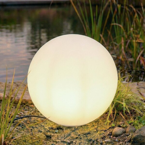 Lampada a sfera Lindby Valyra, Ø 50 cm, IP54, picchetto Valyra, Bianco / Opale, Plastica, Moderno