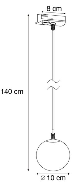 Lampada a sospensione moderna nera con vetro bianco per sistema a binario monofase - Iconic Perle