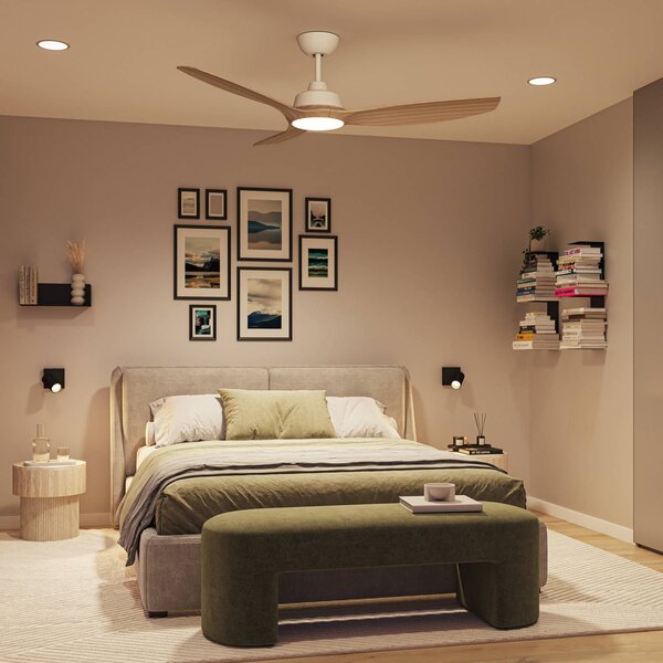 Philips Ventilatore a LED Olas, Ø 132 cm, legno/bianco, CCT, CC dimmerabile, Bianco / Opale, Soggiorno / Sala da pranzo, Plastica, Moderno