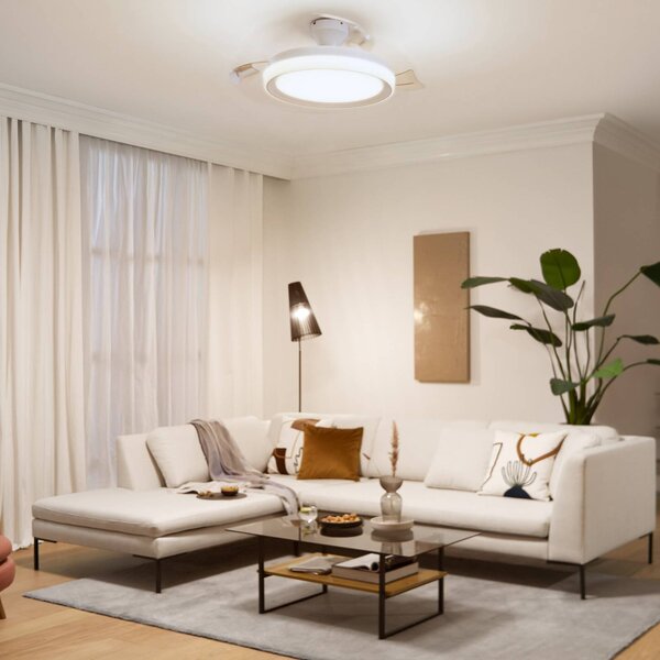 Philips Ventilatore da soffitto LED Bliss, bianco, DC, silenzioso dimmerabile, Bianco / Opale, Soggiorno / Sala da pranzo, Metallo, Moderno