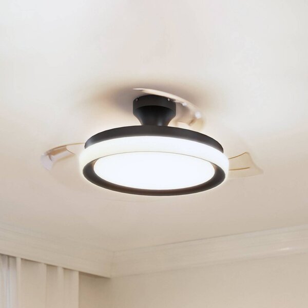Philips Ventilatore da soffitto LED Bliss nero/bianco, CC, silenzioso Bliss, dimmerabile, Nero, Soggiorno / Sala da pranzo, Metallo, Moderno