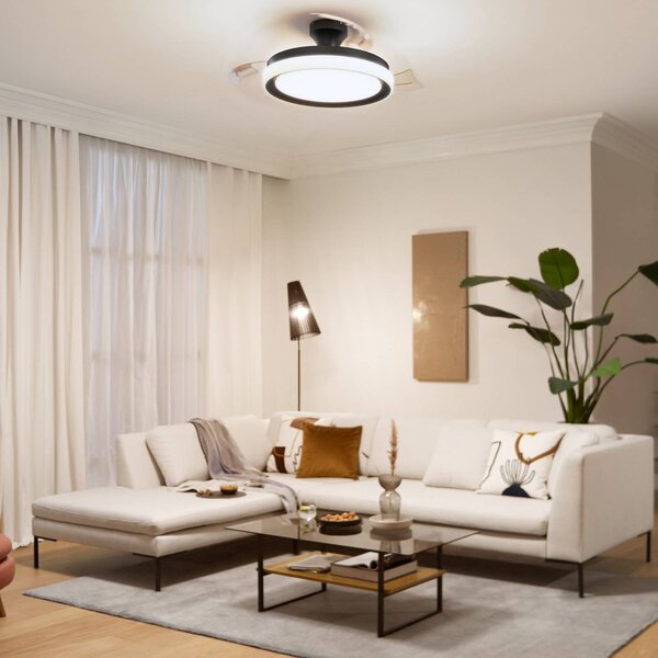 Philips Ventilatore da soffitto LED Bliss nero/bianco, CC, silenzioso Bliss, dimmerabile, Nero, Soggiorno / Sala da pranzo, Metallo, Moderno