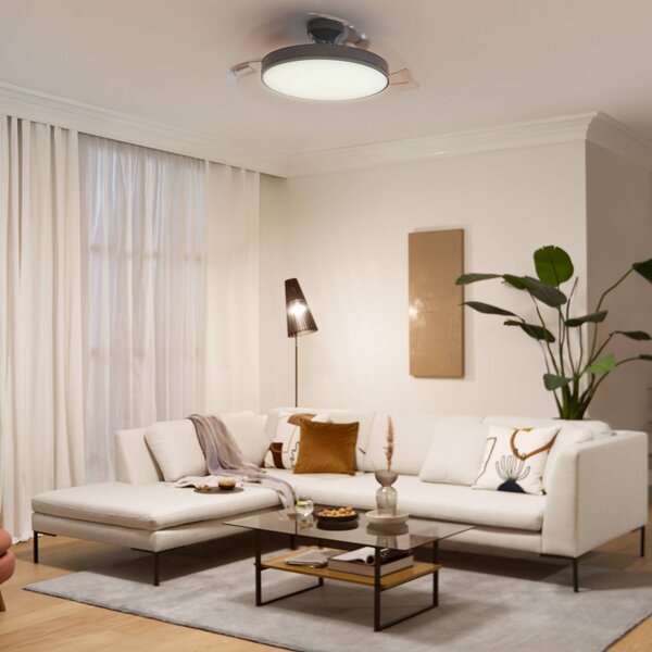 Philips Ventilatore da soffitto LED Atlas, nichel, silenzioso, CCT, DC dimmerabile, Alluminio / Grigio / Zincato, Soggiorno / Sala da pranzo, Metallo, Moderno