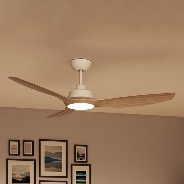 Philips Ventilatore a LED Olas, Ø 132 cm, legno/bianco, CCT, CC dimmerabile, Bianco / Opale, Soggiorno / Sala da pranzo, Plastica, Moderno