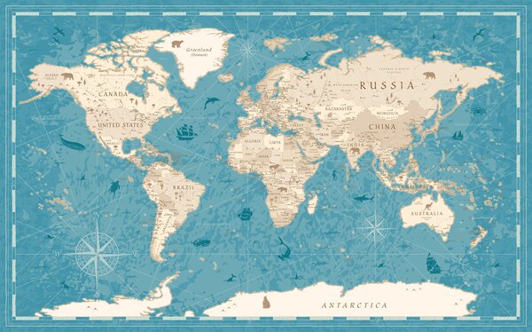 Carta da parati Mappa del mondo, vecchia mappa, Carta da parati Mappa del Mondo, u50378 : Uwalls.it