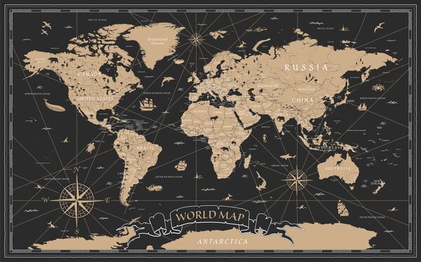 Carta da parati Mappa del mondo d'epoca, Carta da parati Mappa del Mondo, u50401 : Uwalls.it