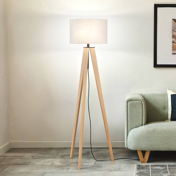 FISCHER & HONSEL Lampada da terra SHINE-WOOD, Crema / Ambra, Soggiorno / Sala da pranzo, Tessuto / Stoffa / Seta, Lampada da terra