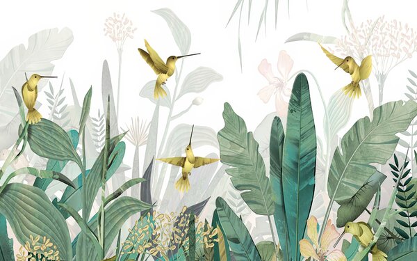 Carta da parati Foglie di palma e colibrì, Carta da parati Natura, u01841 : Uwalls.it