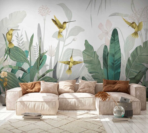 Carta da parati Foglie di palma e colibrì, Carta da parati Natura, u01841 : Uwalls.it