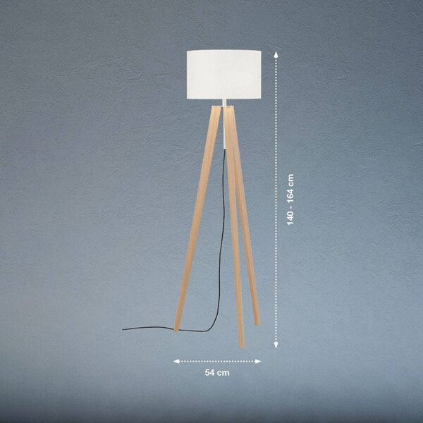 FISCHER & HONSEL Lampada da terra SHINE-WOOD, Bianco / Opale, Soggiorno / Sala da pranzo, Tessuto / Stoffa / Seta, Lampada da terra