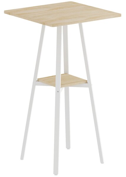 HOMCOM Tavolo Alto Quadrato con Ripiano per 2 Persone, 55x55x95 cm, Legno Naturale/Bianco | Aosom Italy