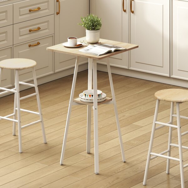 HOMCOM Tavolo Alto Quadrato con Ripiano per 2 Persone, 55x55x95 cm, Legno Naturale/Bianco | Aosom Italy