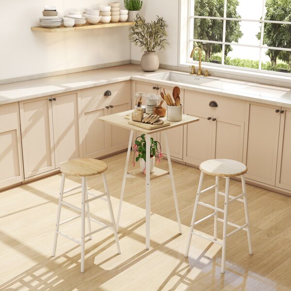 HOMCOM Tavolo Alto Quadrato con Ripiano per 2 Persone, 55x55x95 cm, Legno Naturale/Bianco | Aosom Italy