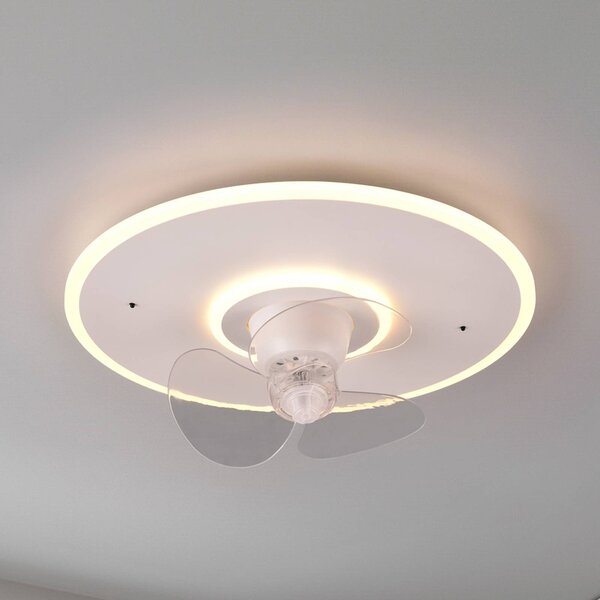 Reality Leuchten Ventilatore LED Nybro, bianco, DC, silenzioso, Ø 50 cm, CCT, telecomando dimmerabile, Bianco / Opale, Soggiorno / Sala da pranzo, Metallo, Moderno