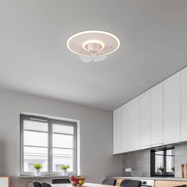 Reality Leuchten Ventilatore LED Nybro, bianco, DC, silenzioso, Ø 50 cm, CCT, telecomando dimmerabile, Bianco / Opale, Soggiorno / Sala da pranzo, Metallo, Moderno