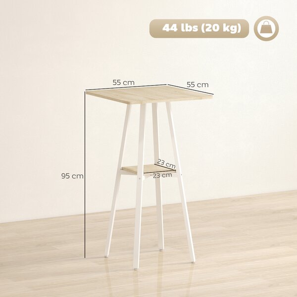 HOMCOM Tavolo Alto Quadrato con Ripiano per 2 Persone, 55x55x95 cm, Legno Naturale/Bianco | Aosom Italy