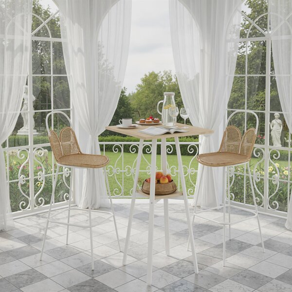 HOMCOM Tavolo Alto Quadrato con Ripiano per 2 Persone, 55x55x95 cm, Legno Naturale/Bianco | Aosom Italy