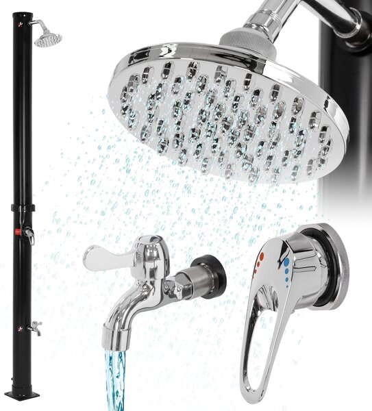 ML-Design doccia solare 20L 210 cm rotonda con doccia a pedale e soffione a pioggia, nero, acqua calda, fino a 60°C senza allacciamento alla corrente, con attacco per tubo da giardino