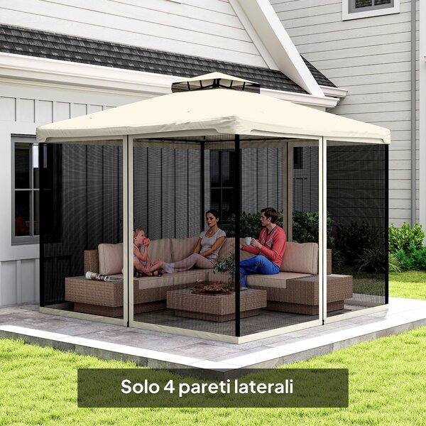 Outsunny Zanzariera per Gazebo 3x3m con Cerniere e Anelli, Pannelli da 302x207 cm, Nero e Beige | Aosom Italy