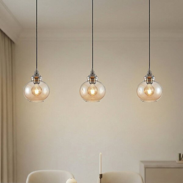 Lampada a sospensione Tymoni Lindby, dimmerabile, Crema / Ambra, Soggiorno / Sala da pranzo, Vetro, Vintage, Lampada a sospensione