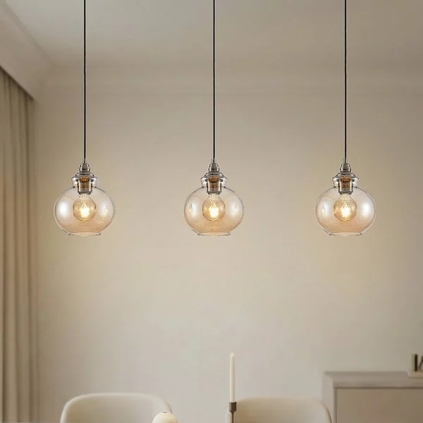 Lampada a sospensione Tymoni Lindby, dimmerabile, Crema / Ambra, Soggiorno / Sala da pranzo, Vetro, Vintage, Lampada a sospensione