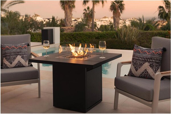 Caminetto da Esterno a Gas e Tavolo da Giardino, Tavolo da Fuoco a Gas Dimensioni 90x90xh 80cm - Scomparto Interno per Bombola del Gas - Resistente alle Intemperie - Copertura