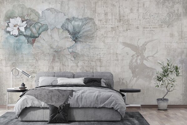 Carta da parati Fiori e caccia in stile grunge, Carta da parati Texture, u04724 : Uwalls.it