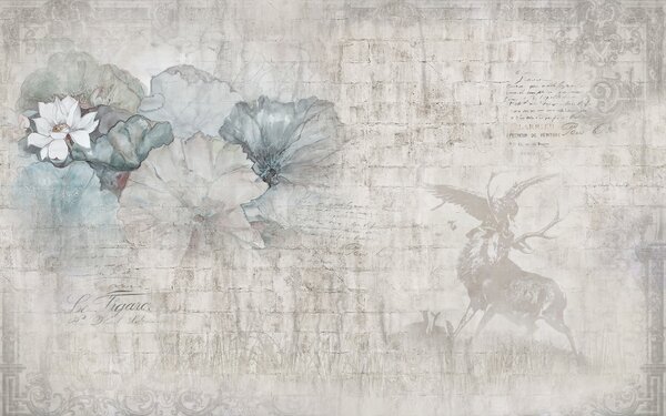 Carta da parati Fiori e caccia in stile grunge, Carta da parati Texture, u04724 : Uwalls.it