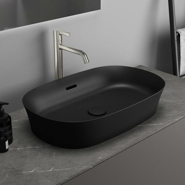 Ideal Standard Ipalyss, vasca ovale con troppofilo, senza foro per rubinetteria, 60 x 38 cm