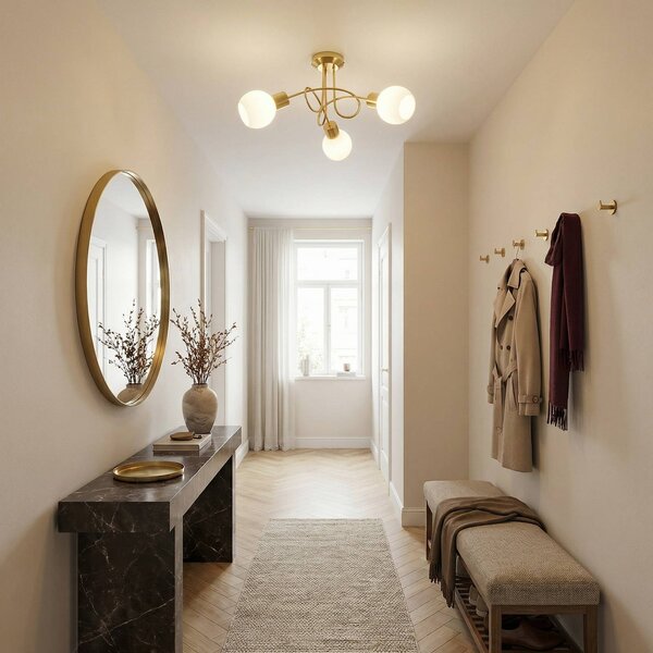 Plafoniera soffitto ELAINA Lindby, dimmerabile, Ottone / Oro, Soggiorno / Sala da pranzo, Metallo, Moderno, Plafoniera